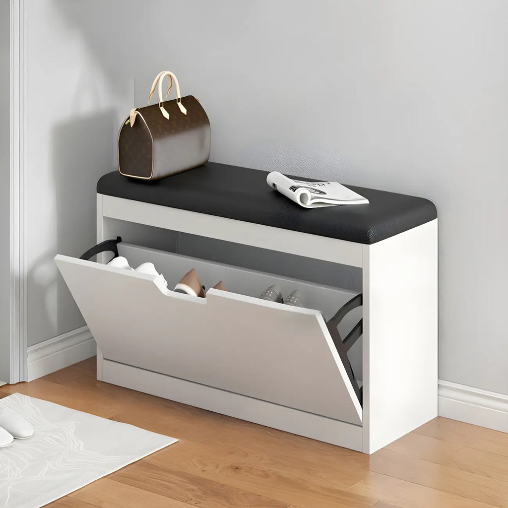 Entryway Wooden Drop Front Shoe Storage Bench Padded Seat