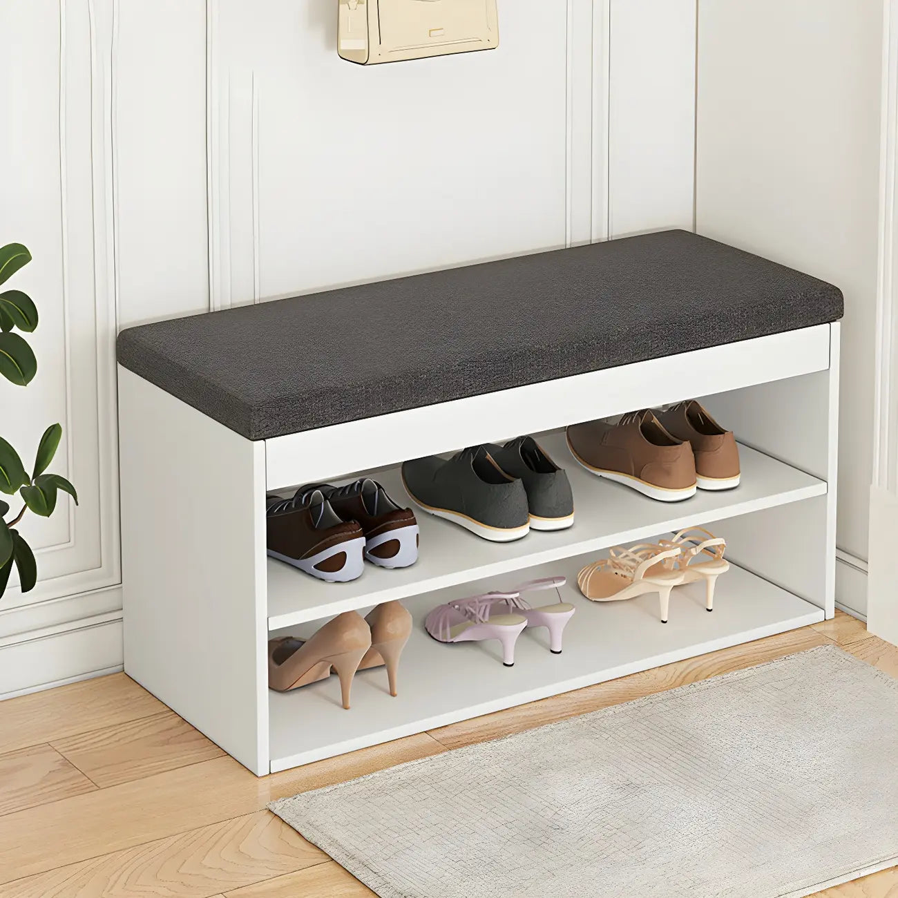Entryway Wooden Drop Front Shoe Storage Bench Padded Seat