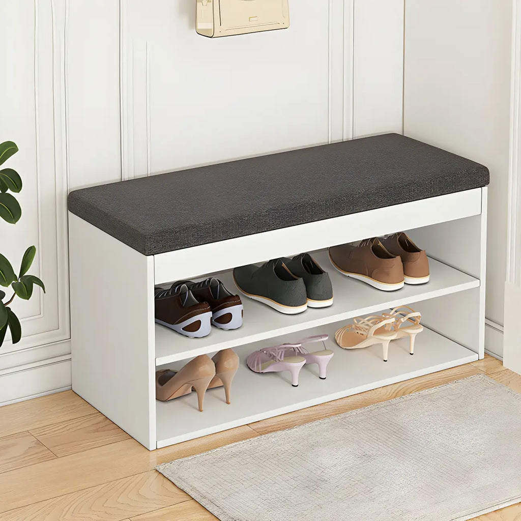 Entryway Wooden Drop Front Shoe Storage Bench Padded Seat