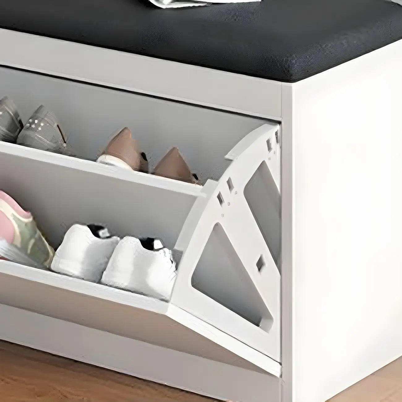 Entryway Wooden Drop Front Shoe Storage Bench Padded Seat