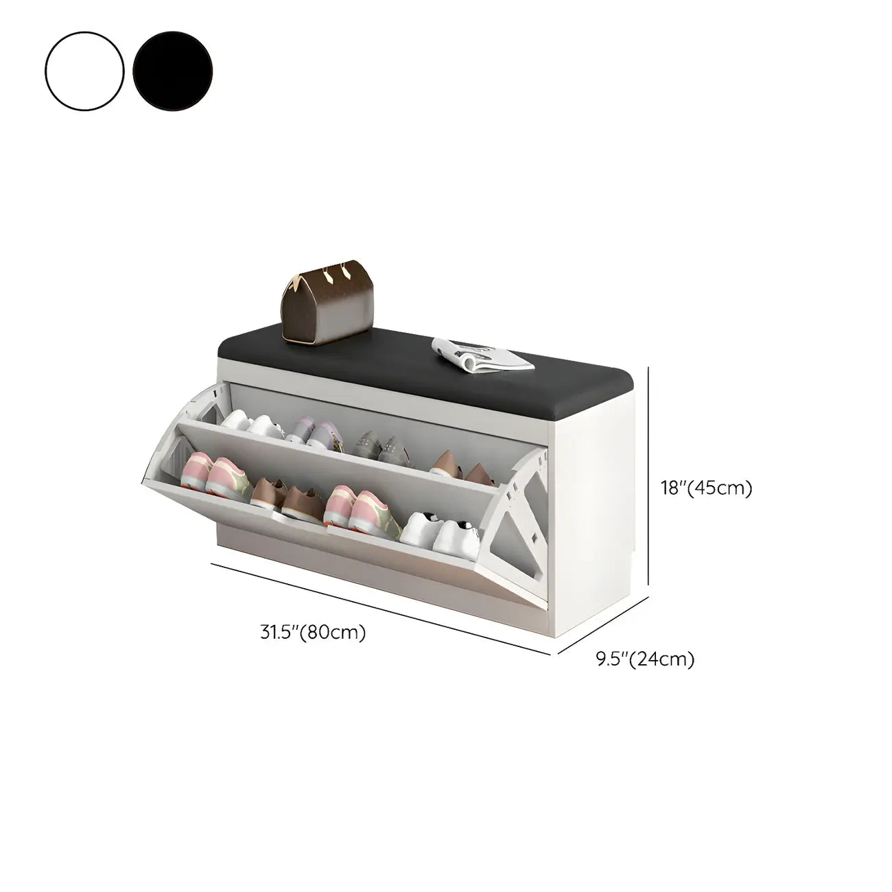 Entryway Wooden Drop Front Shoe Storage Bench Padded Seat