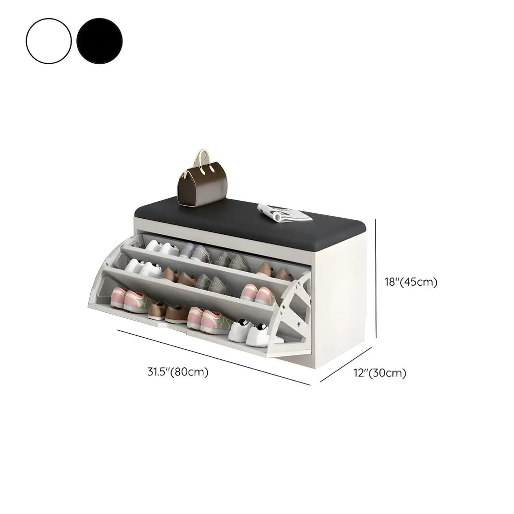 Entryway Wooden Drop Front Shoe Storage Bench Padded Seat