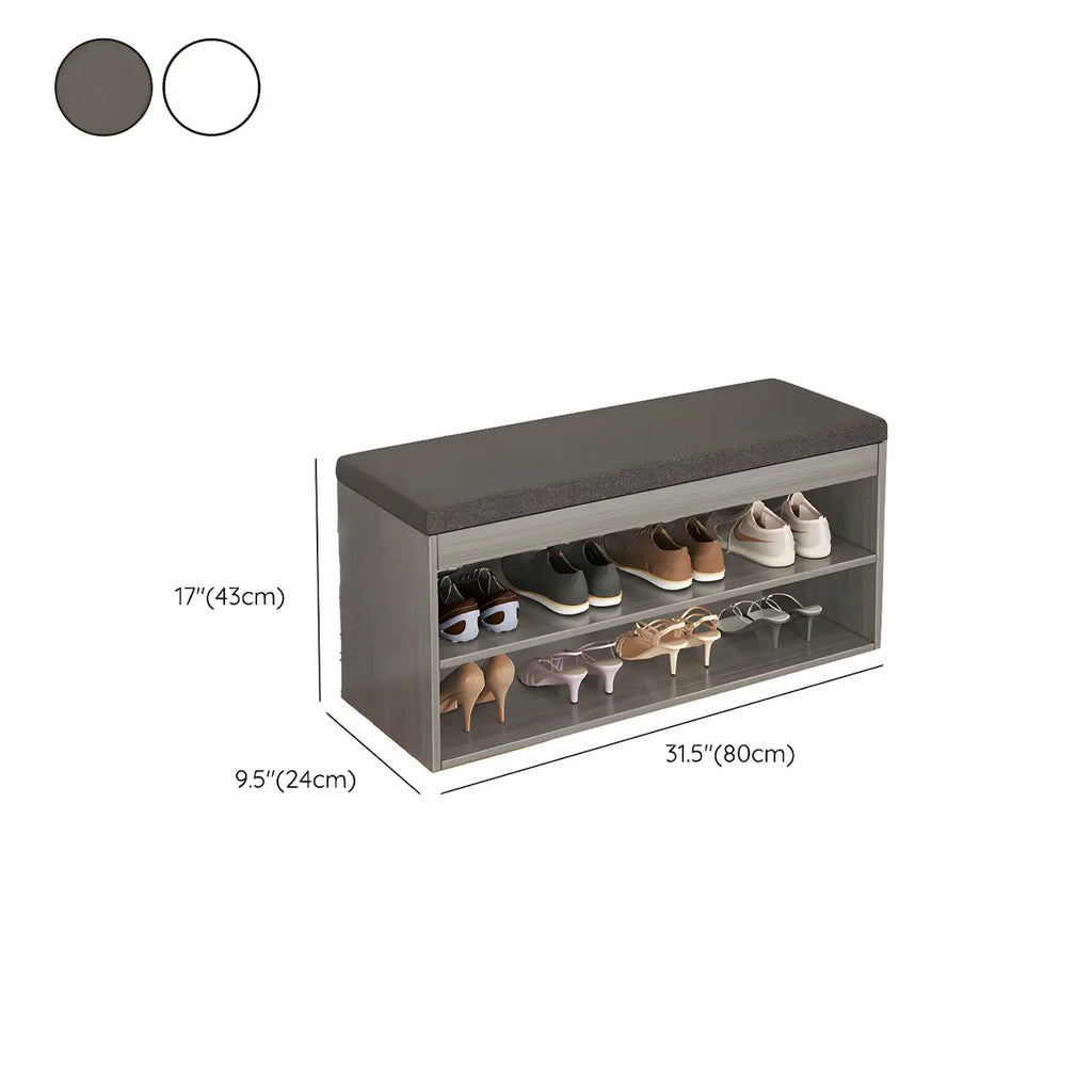 Entryway Wooden Drop Front Shoe Storage Bench Padded Seat