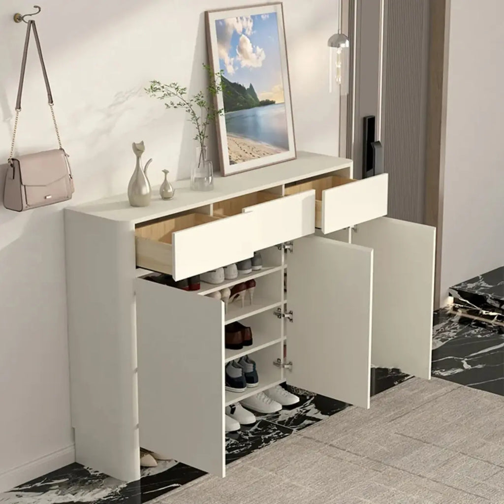 Scandinavian White Wood Entryway Shoe Cabinet