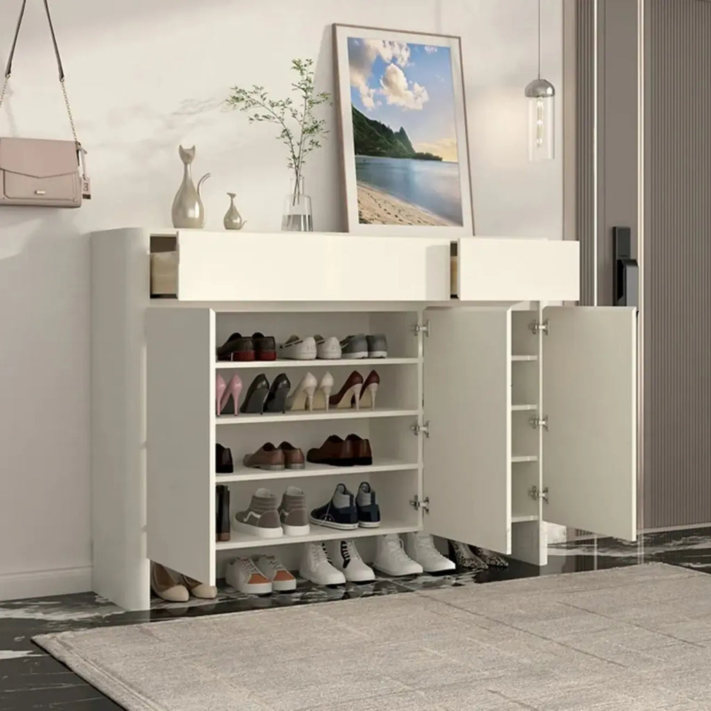Scandinavian White Wood Entryway Shoe Cabinet