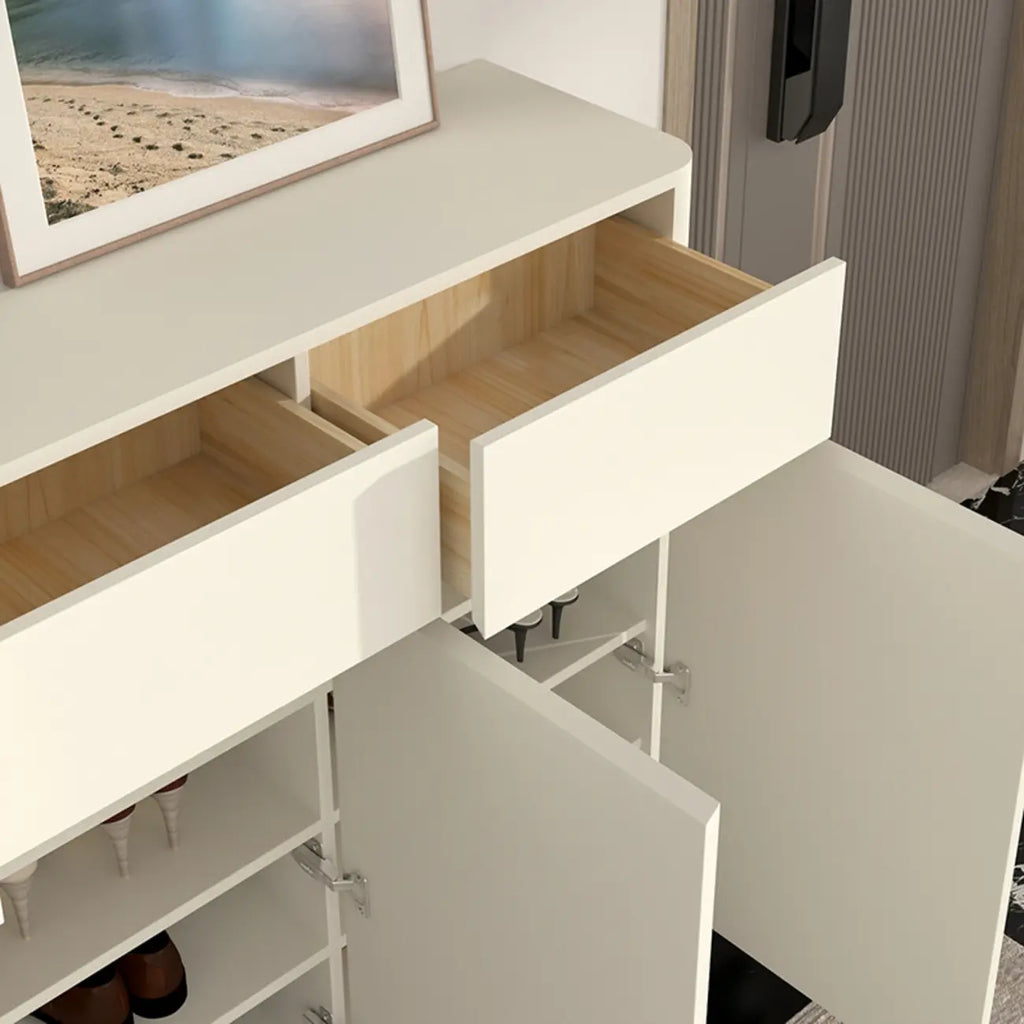 Scandinavian White Wood Entryway Shoe Cabinet