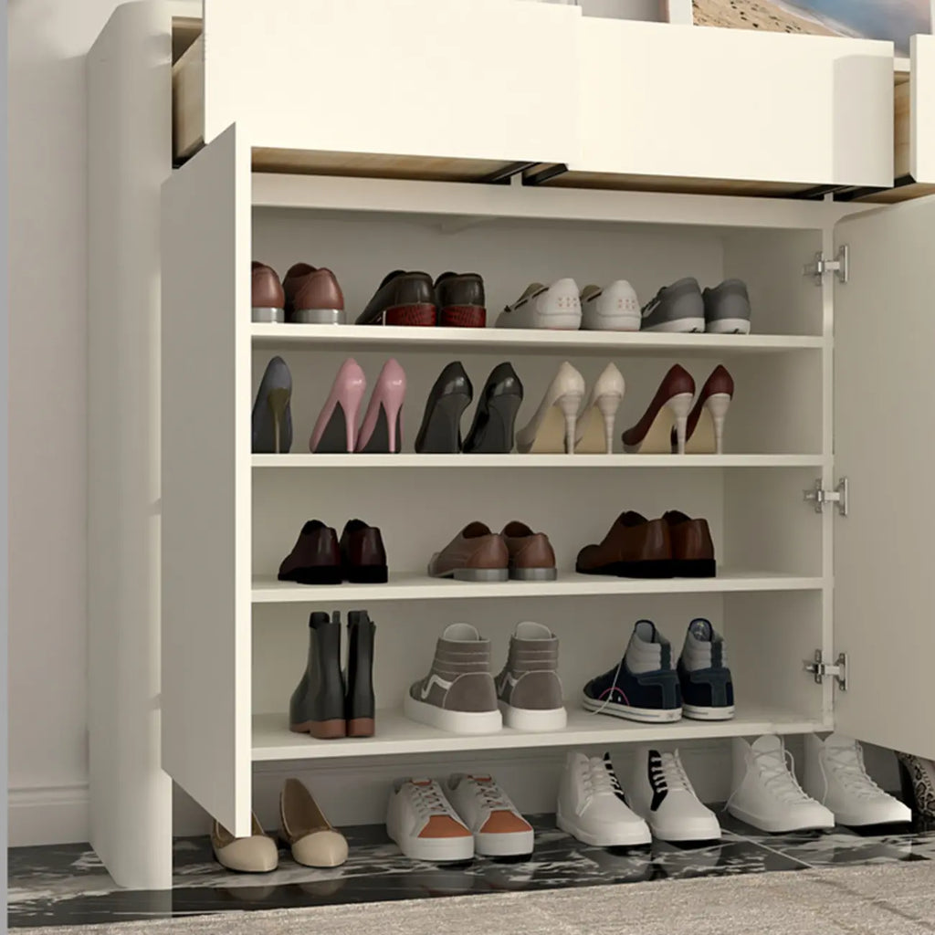 Scandinavian White Wood Entryway Shoe Cabinet