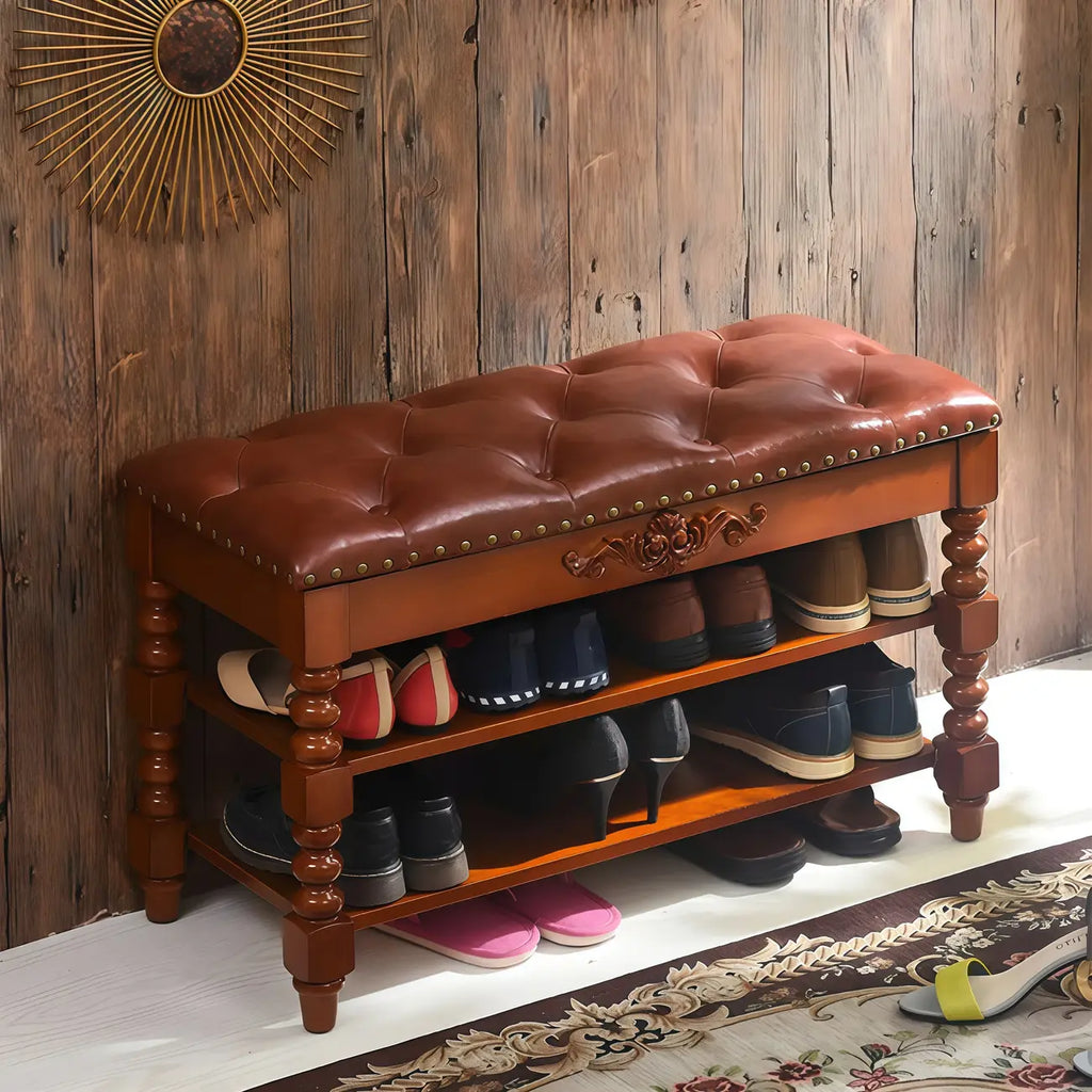 Victorian Solid Wood Flip-Top Shoe Storage Entryway Bench