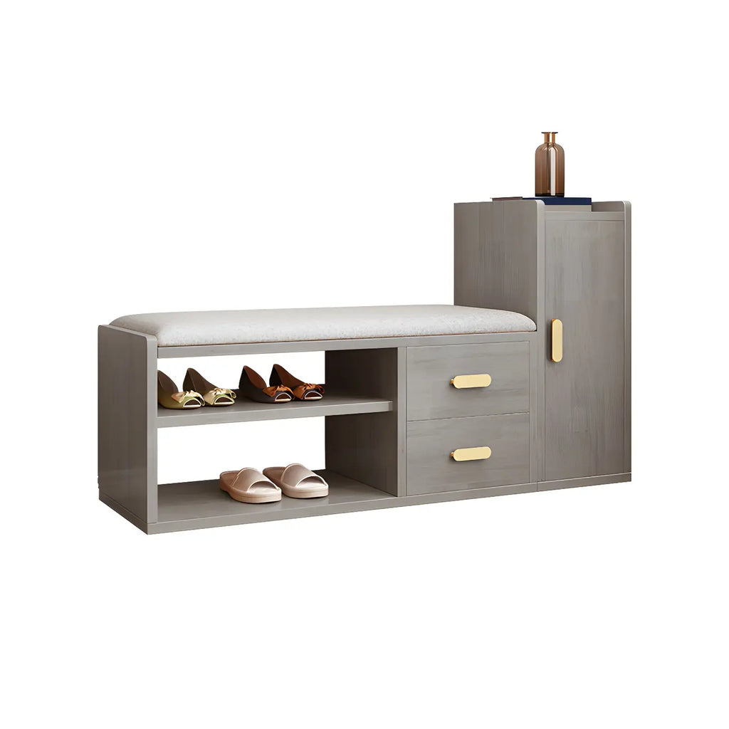 Adjustable 2-Drawer Wooden Entryway Shoe Storage Bench