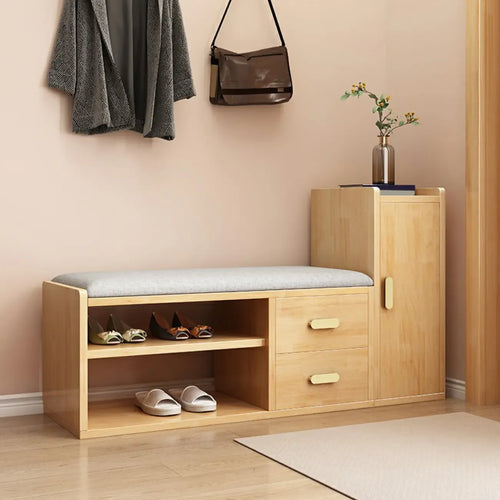 Adjustable 2-Drawer Wooden Entryway Shoe Storage Bench