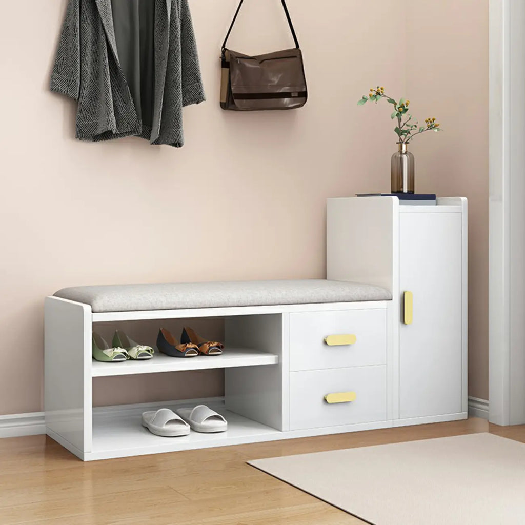 Adjustable 2-Drawer Wooden Entryway Shoe Storage Bench