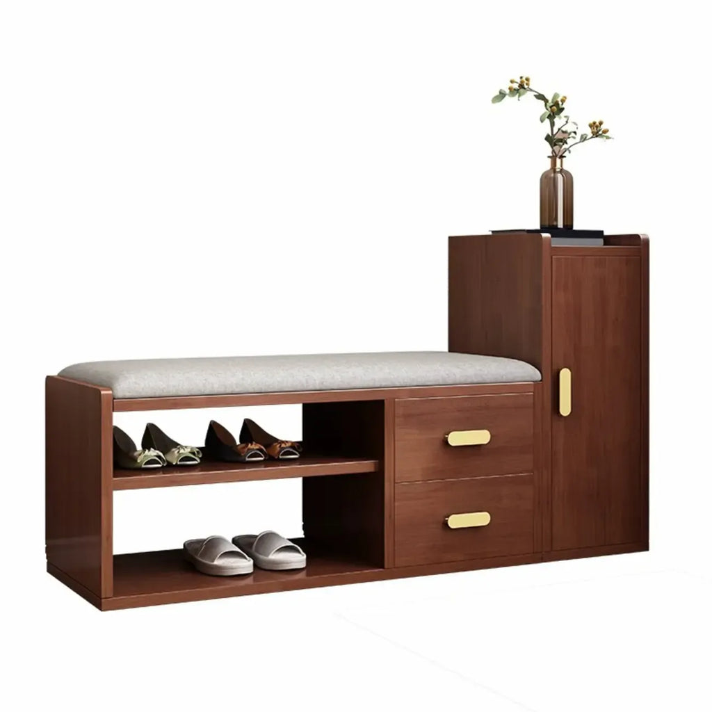 Adjustable 2-Drawer Wooden Entryway Shoe Storage Bench