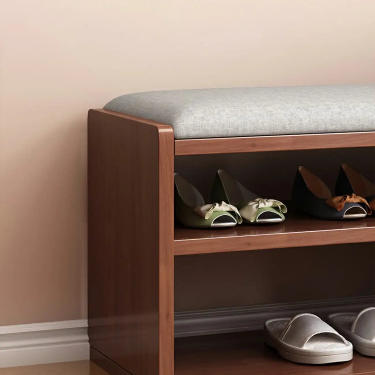 Adjustable 2-Drawer Wooden Entryway Shoe Storage Bench