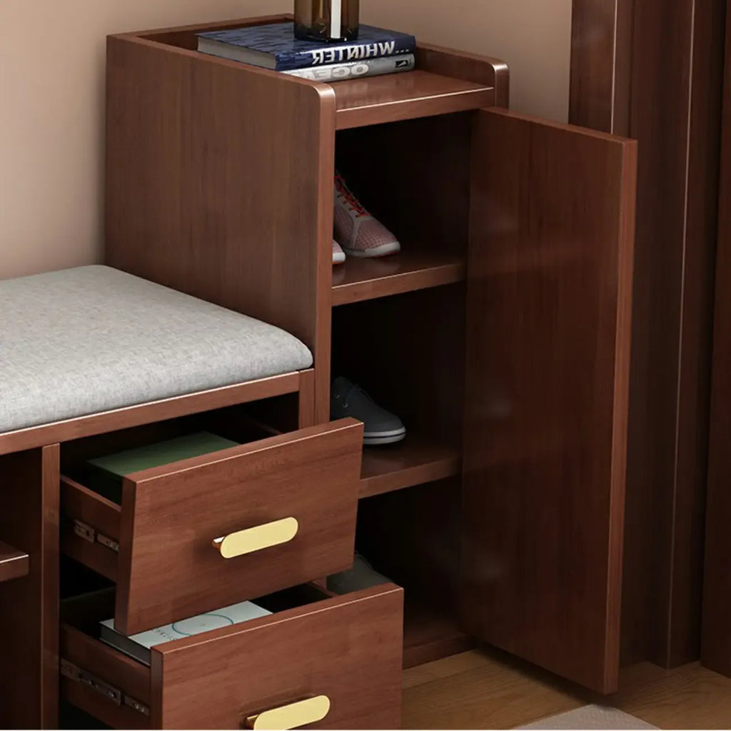 Adjustable 2-Drawer Wooden Entryway Shoe Storage Bench