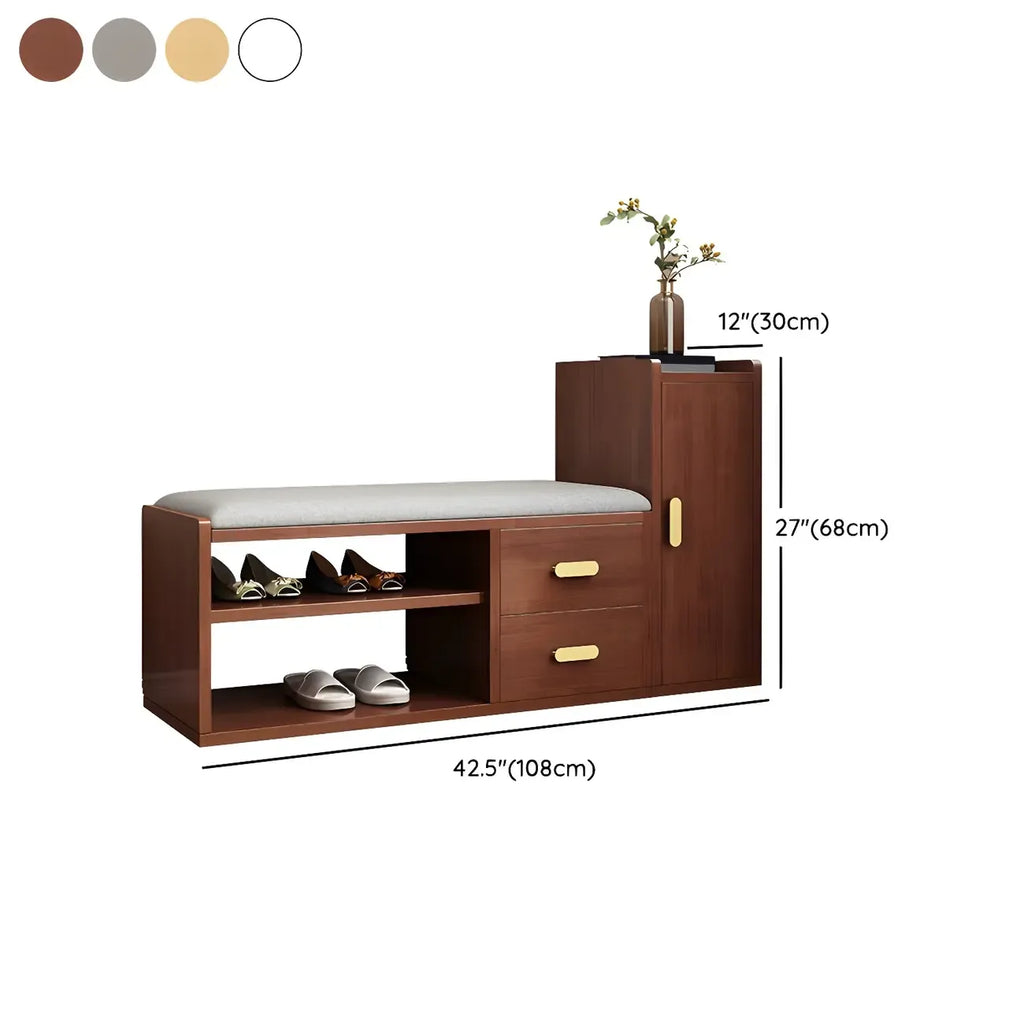 Adjustable 2-Drawer Wooden Entryway Shoe Storage Bench