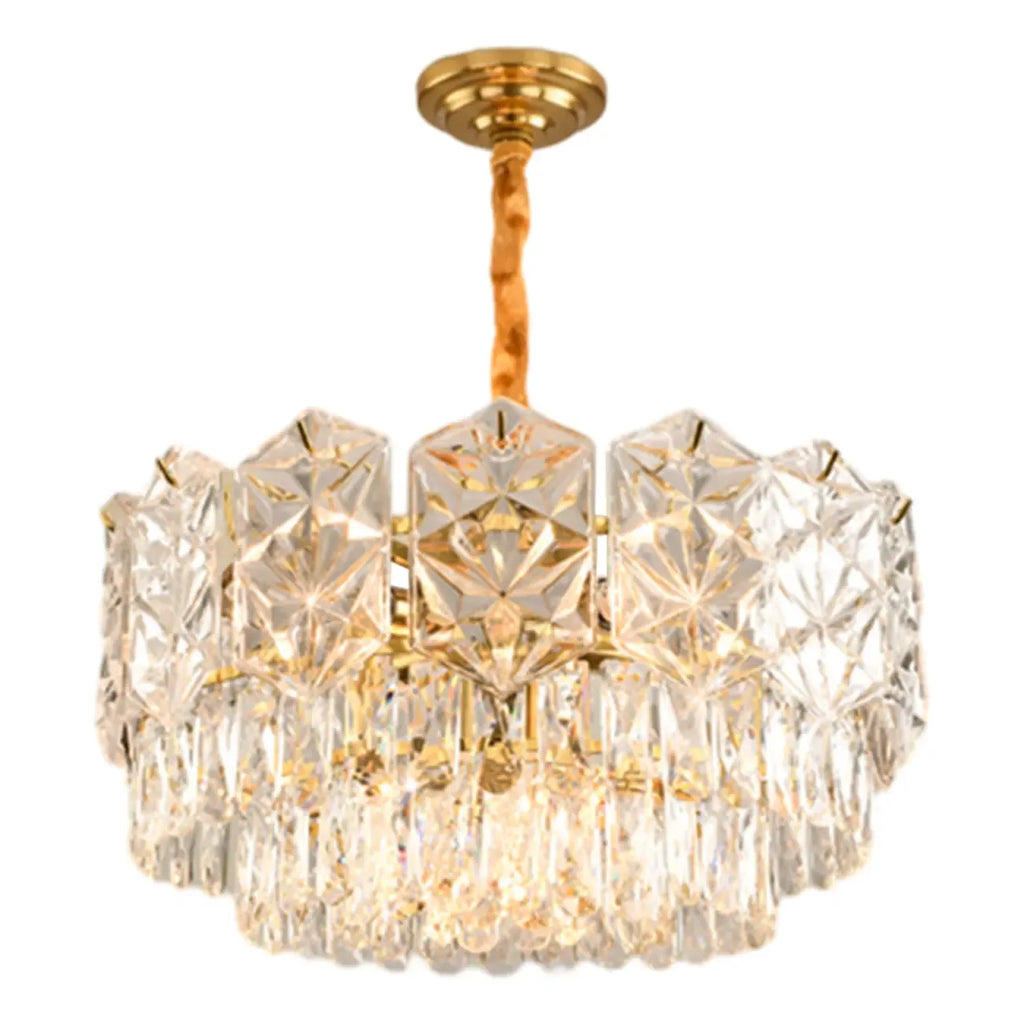 Modern Tier Gold Crystal Drum Chandelier Height Adjustable