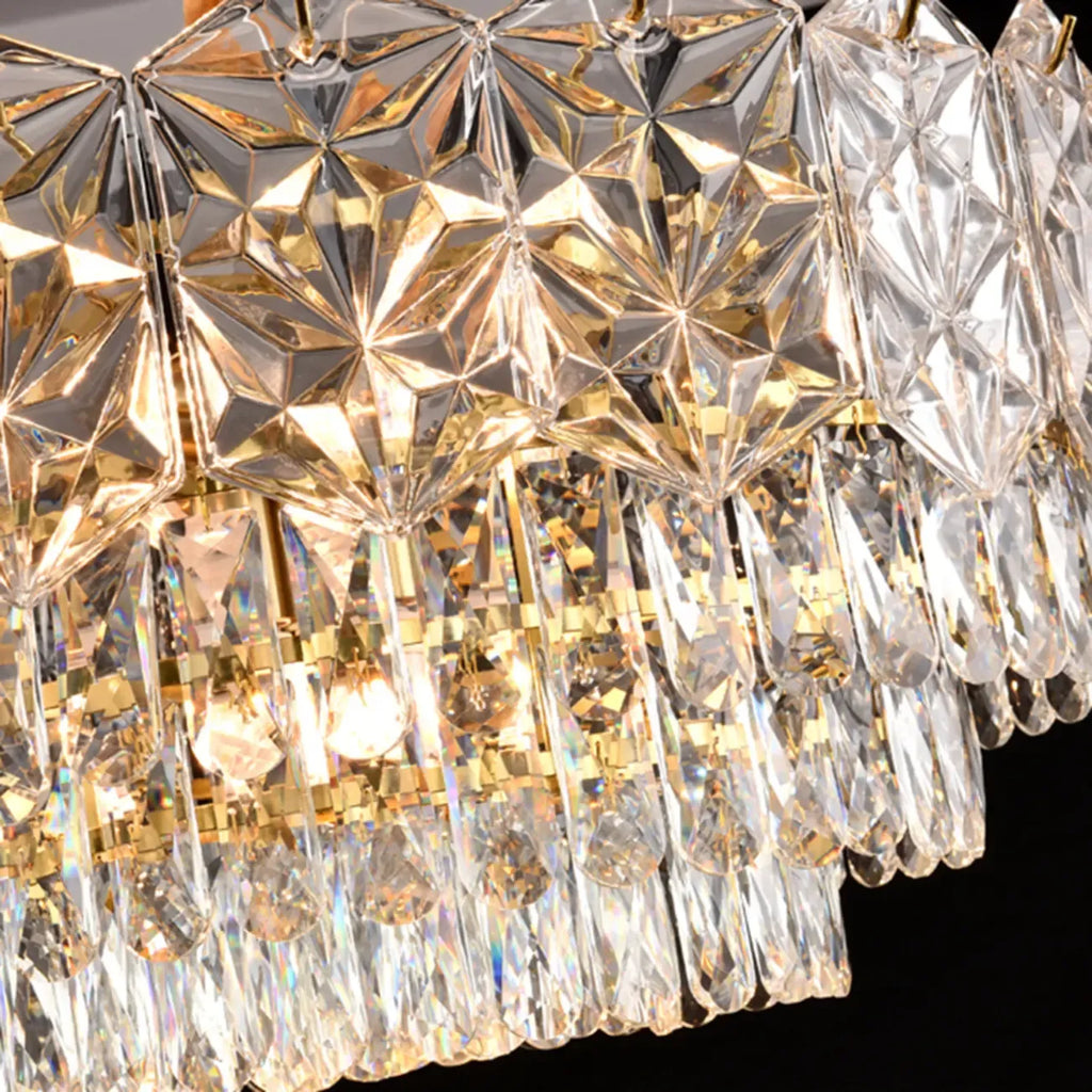 Modern Tier Gold Crystal Drum Chandelier Height Adjustable