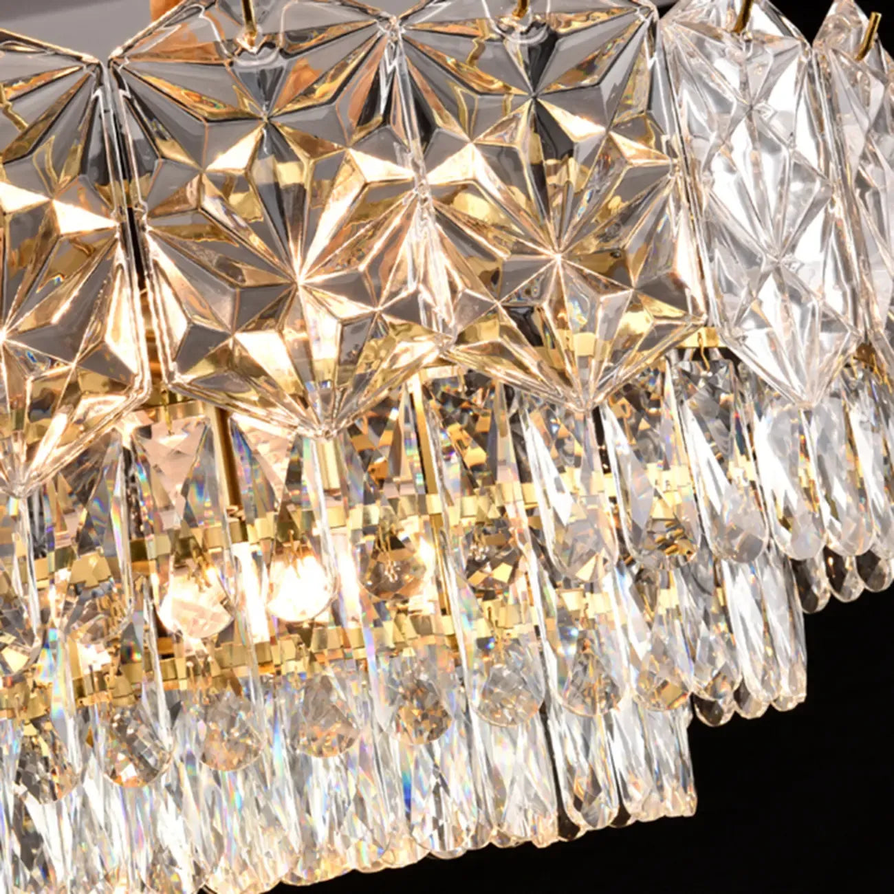 Modern Tier Gold Crystal Drum Chandelier Height Adjustable