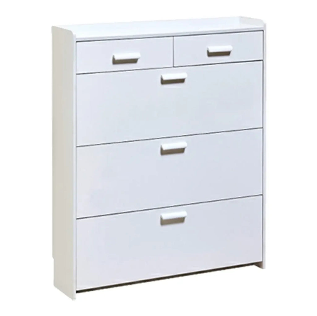 Narrow Wall-Mounted White Shoe Cabinet with Drawers