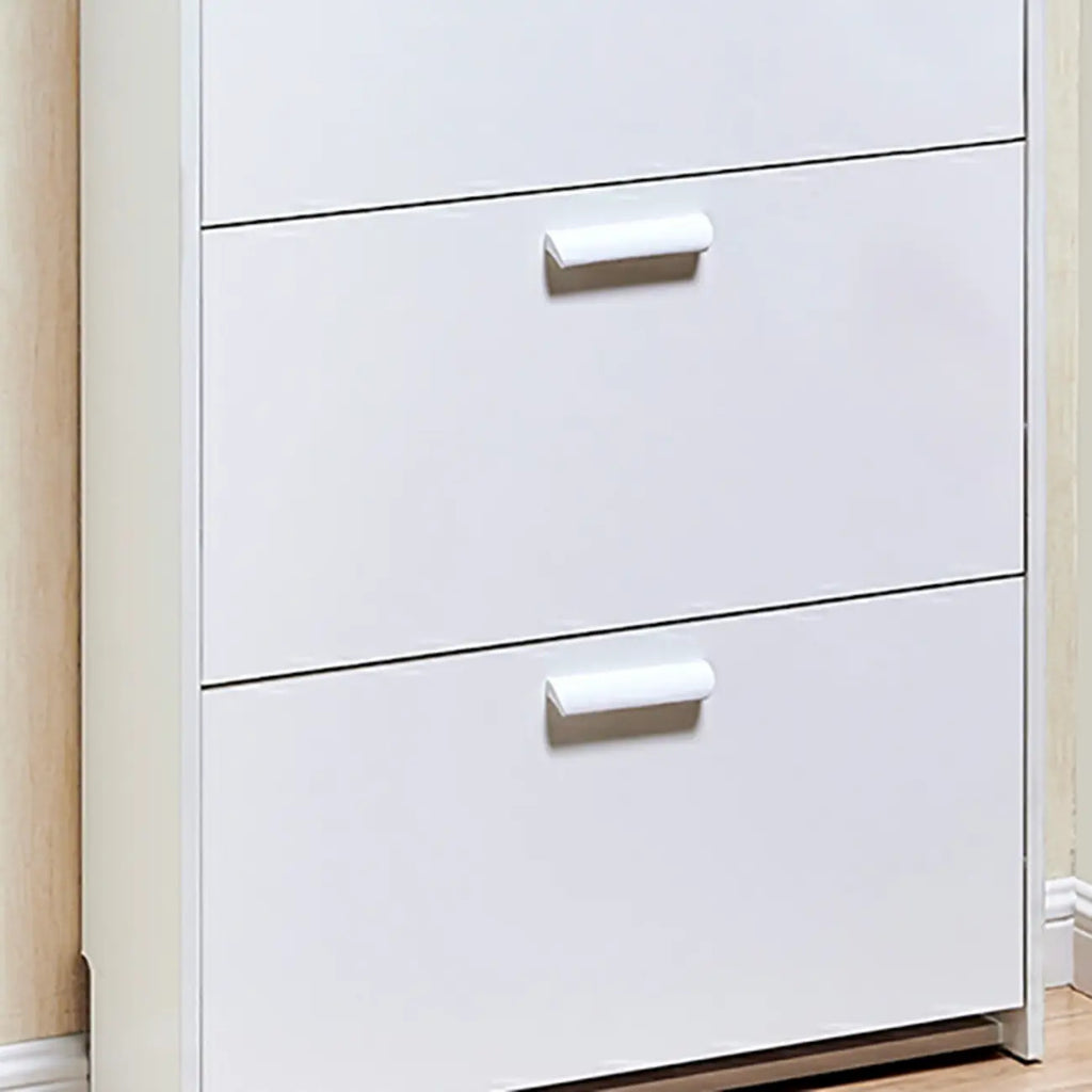 Narrow Wall-Mounted White Shoe Cabinet with Drawers