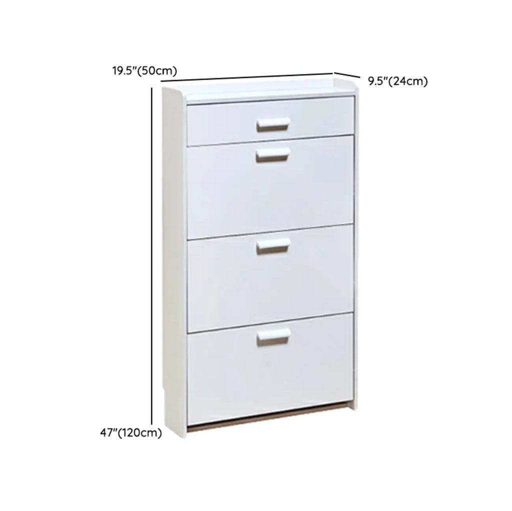Narrow Wall-Mounted White Shoe Cabinet with Drawers
