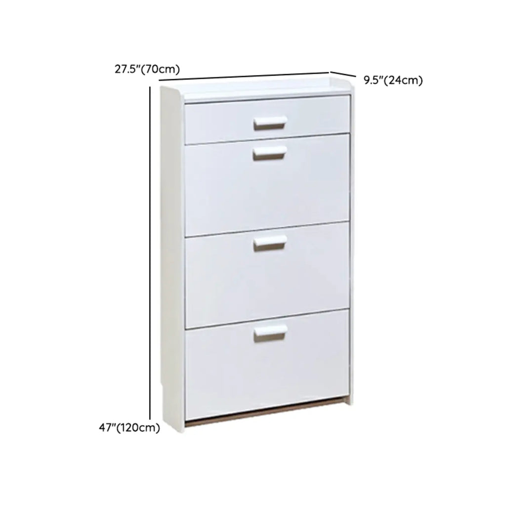 Narrow Wall-Mounted White Shoe Cabinet with Drawers