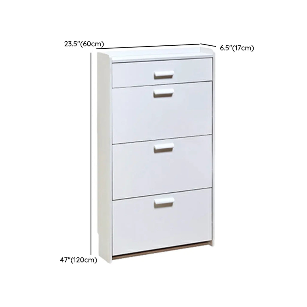 Narrow Wall-Mounted White Shoe Cabinet with Drawers
