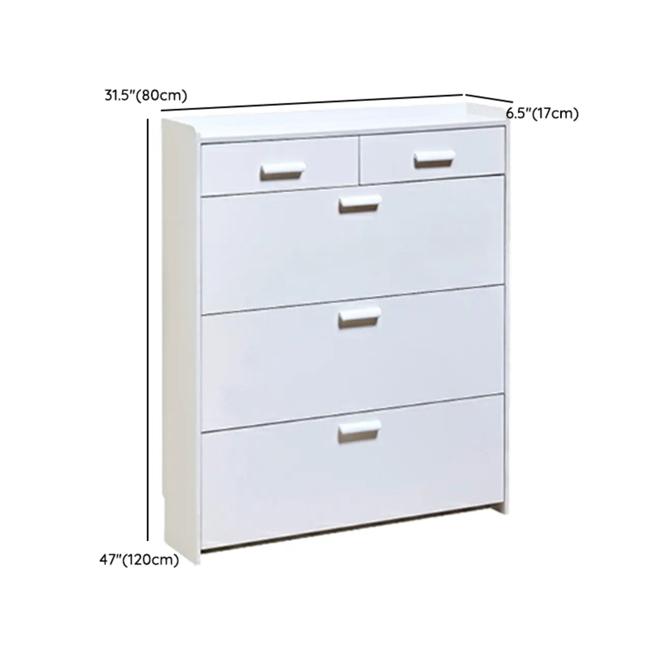 Narrow Wall-Mounted White Shoe Cabinet with Drawers