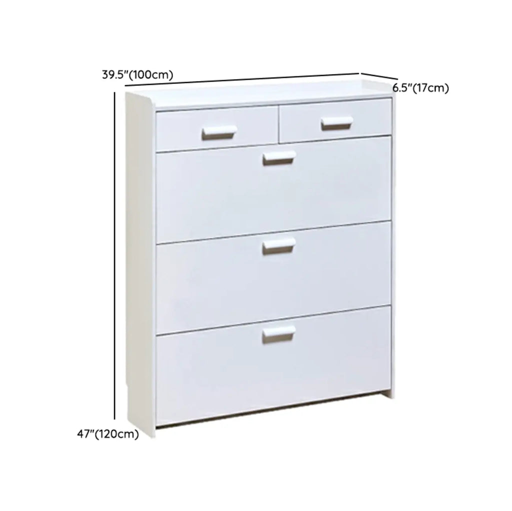 Narrow Wall-Mounted White Shoe Cabinet with Drawers