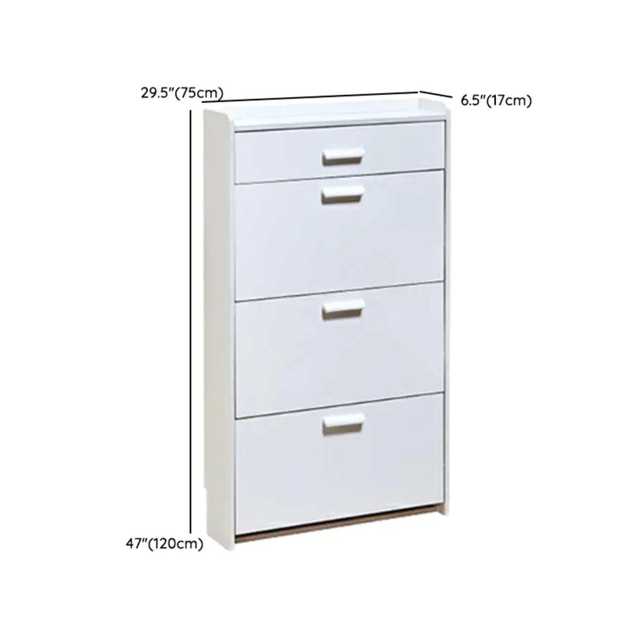 Narrow Wall-Mounted White Shoe Cabinet with Drawers