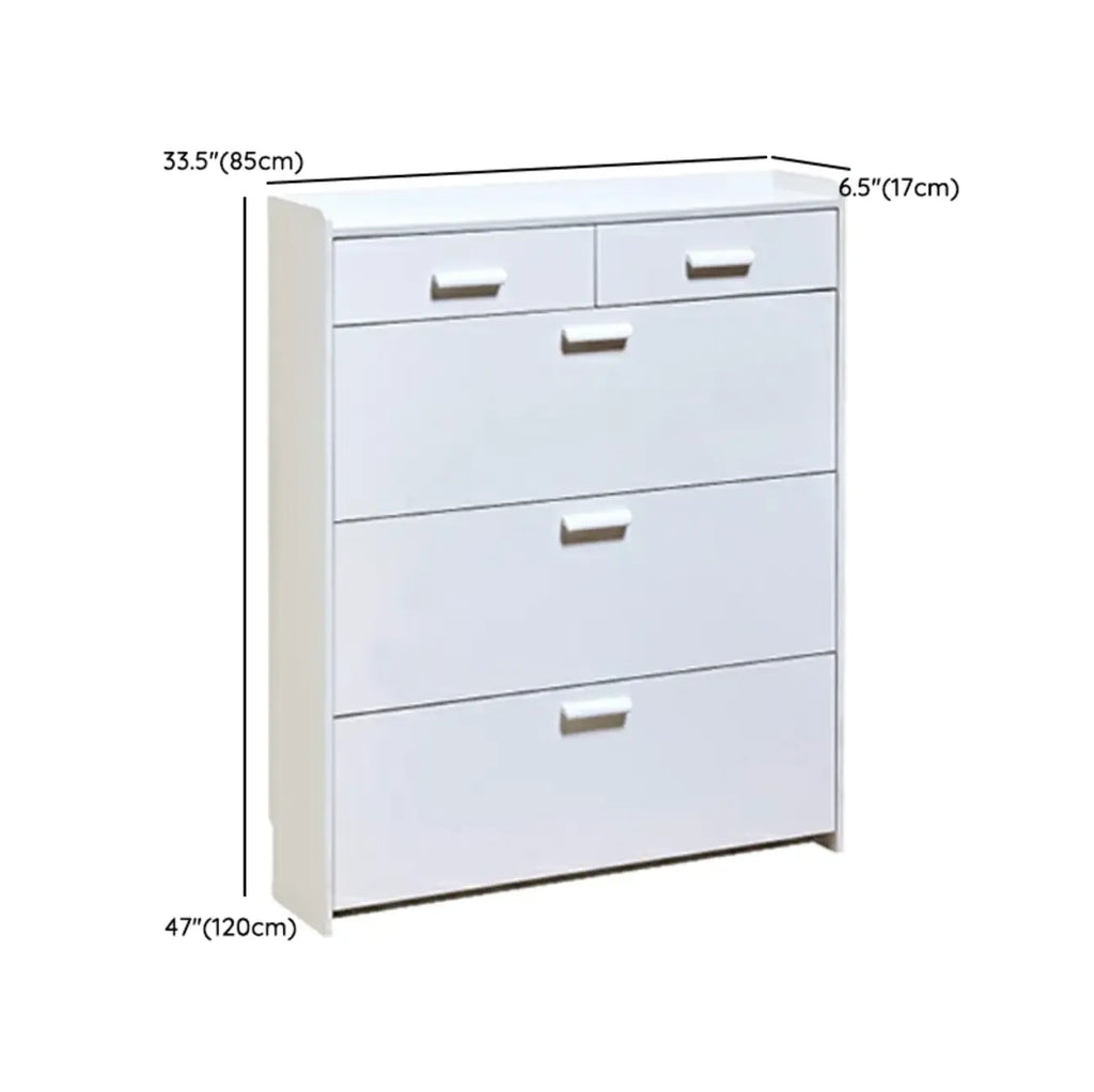 Narrow Wall-Mounted White Shoe Cabinet with Drawers