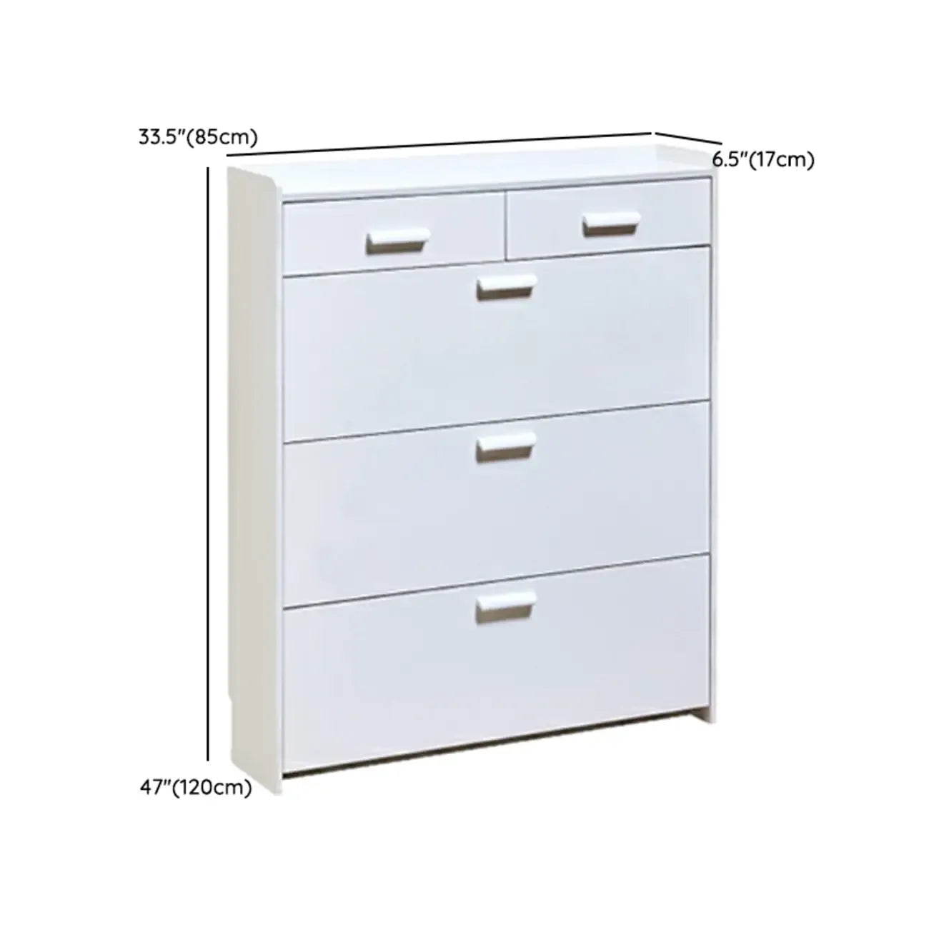 Narrow Wall-Mounted White Shoe Cabinet with Drawers