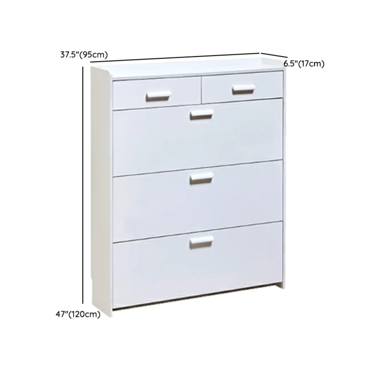 Narrow Wall-Mounted White Shoe Cabinet with Drawers