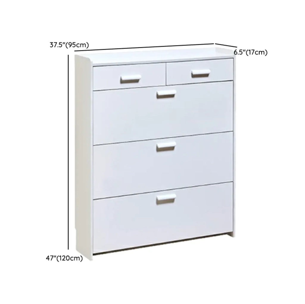 Narrow Wall-Mounted White Shoe Cabinet with Drawers