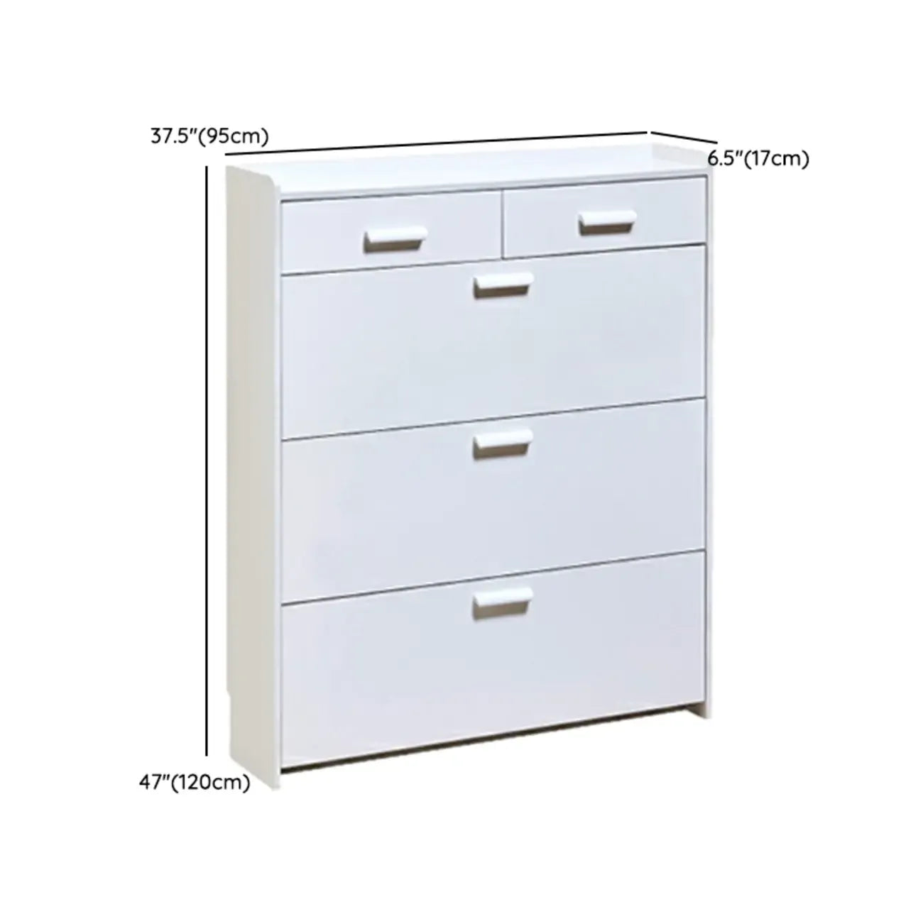 Narrow Wall-Mounted White Shoe Cabinet with Drawers