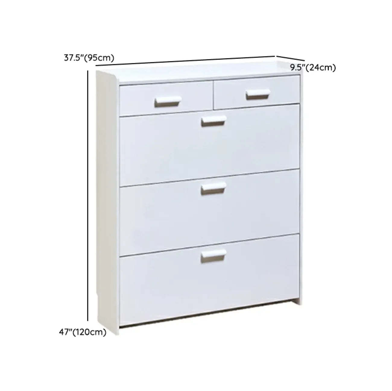 Narrow Wall-Mounted White Shoe Cabinet with Drawers