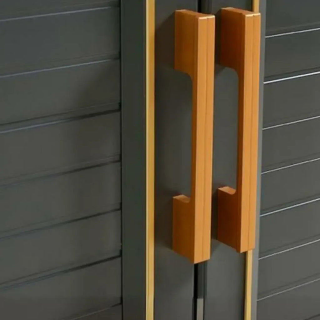 Luxury Grey Metal Entryway Shoe Cabinet with Gold Trim