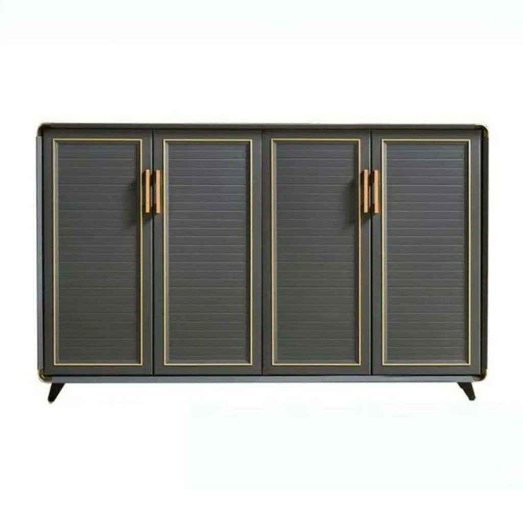 Luxury Grey Metal Entryway Shoe Cabinet with Gold Trim