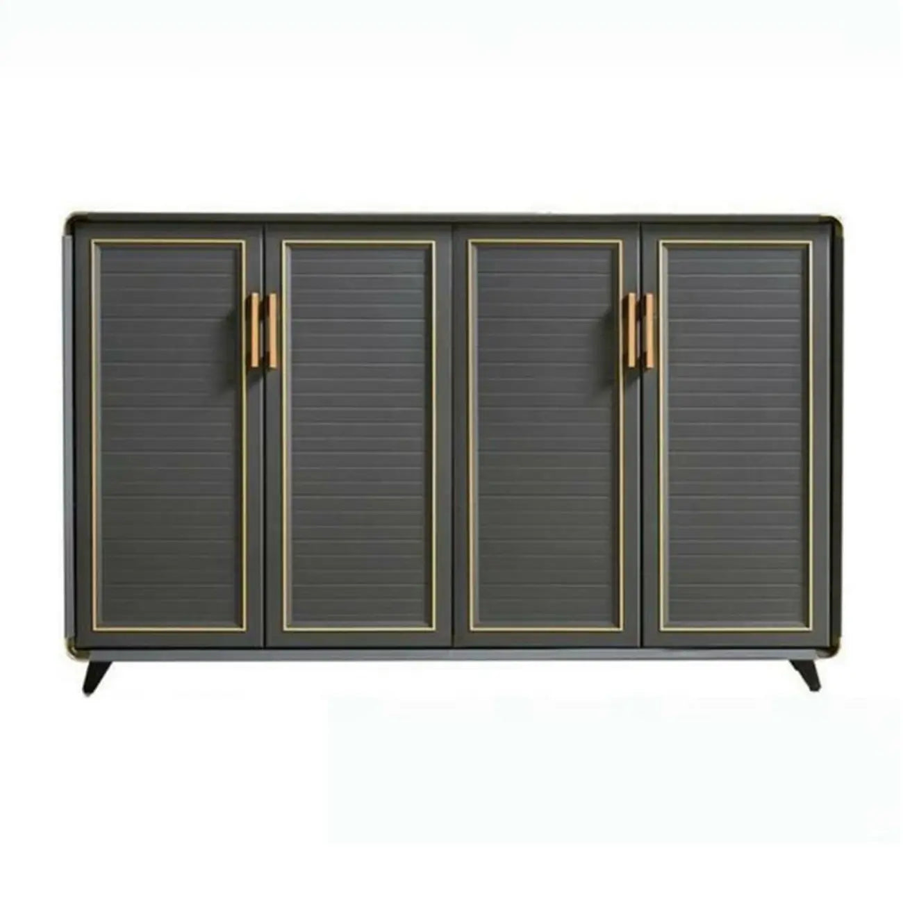 Luxury Grey Metal Entryway Shoe Cabinet with Gold Trim