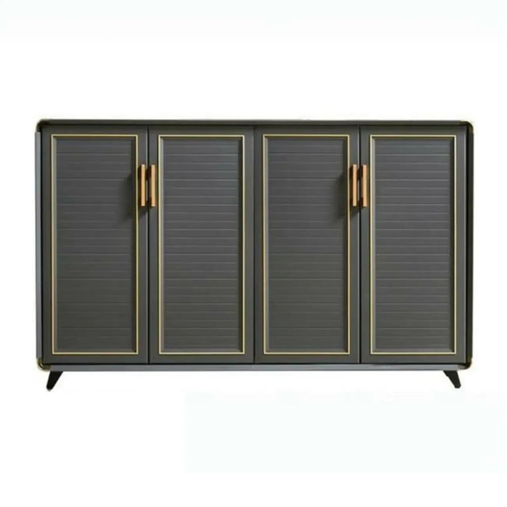 Luxury Grey Metal Entryway Shoe Cabinet with Gold Trim