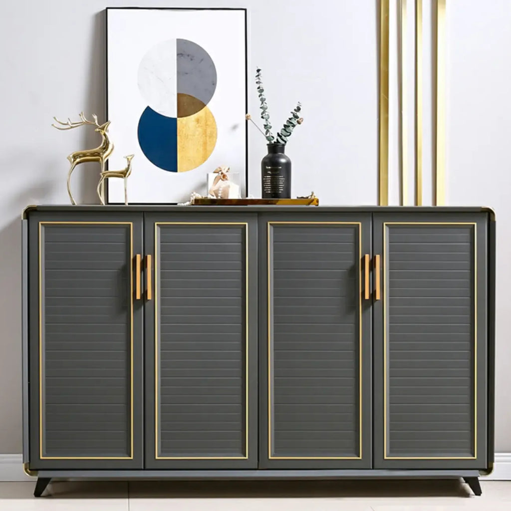 Luxury Grey Metal Entryway Shoe Cabinet with Gold Trim
