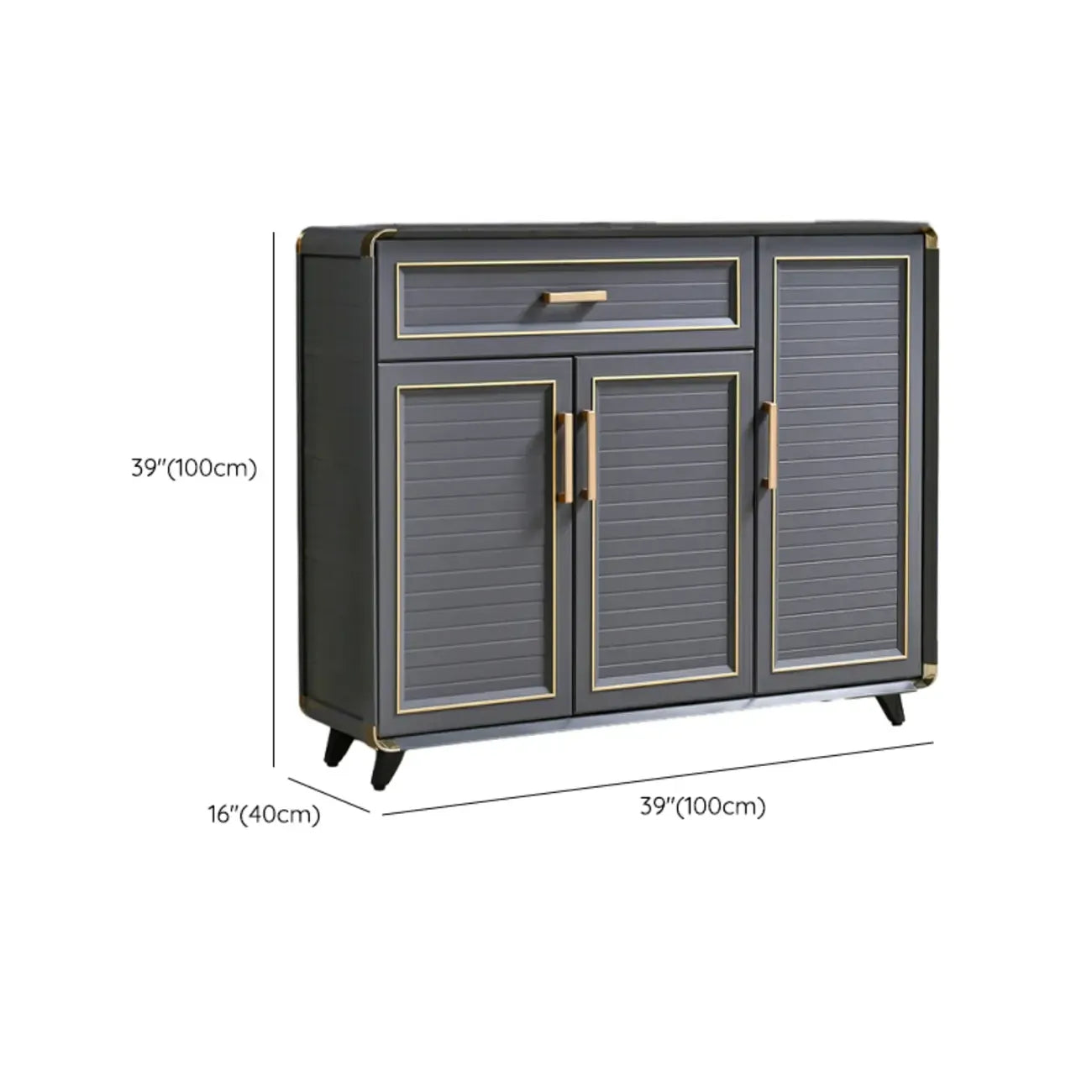 Luxury Grey Metal Entryway Shoe Cabinet with Gold Trim