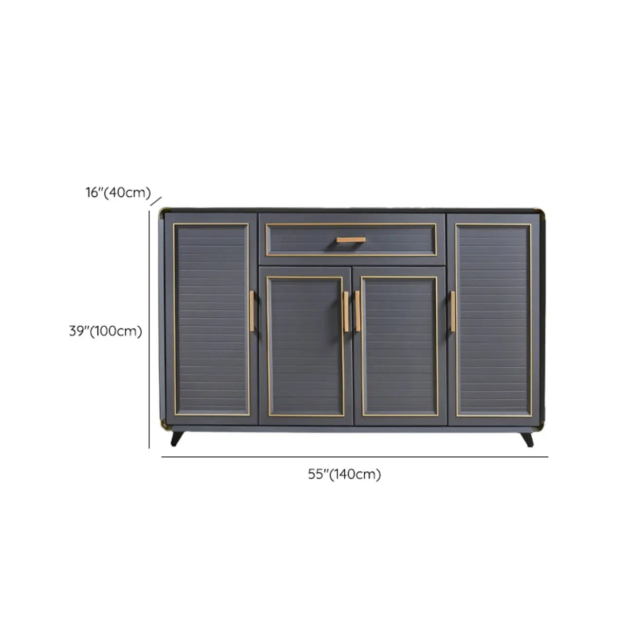 Luxury Grey Metal Entryway Shoe Cabinet with Gold Trim