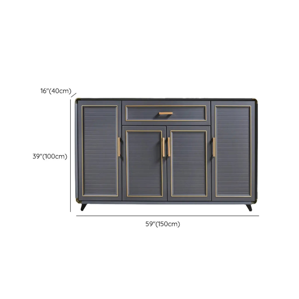 Luxury Grey Metal Entryway Shoe Cabinet with Gold Trim