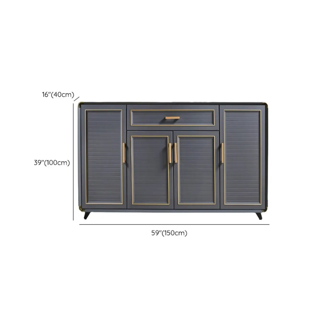 Luxury Grey Metal Entryway Shoe Cabinet with Gold Trim