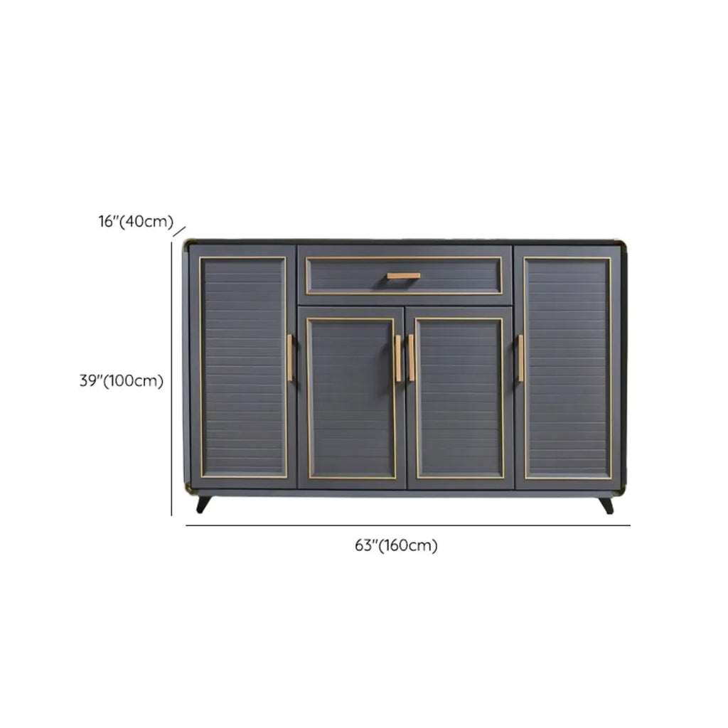 Luxury Grey Metal Entryway Shoe Cabinet with Gold Trim