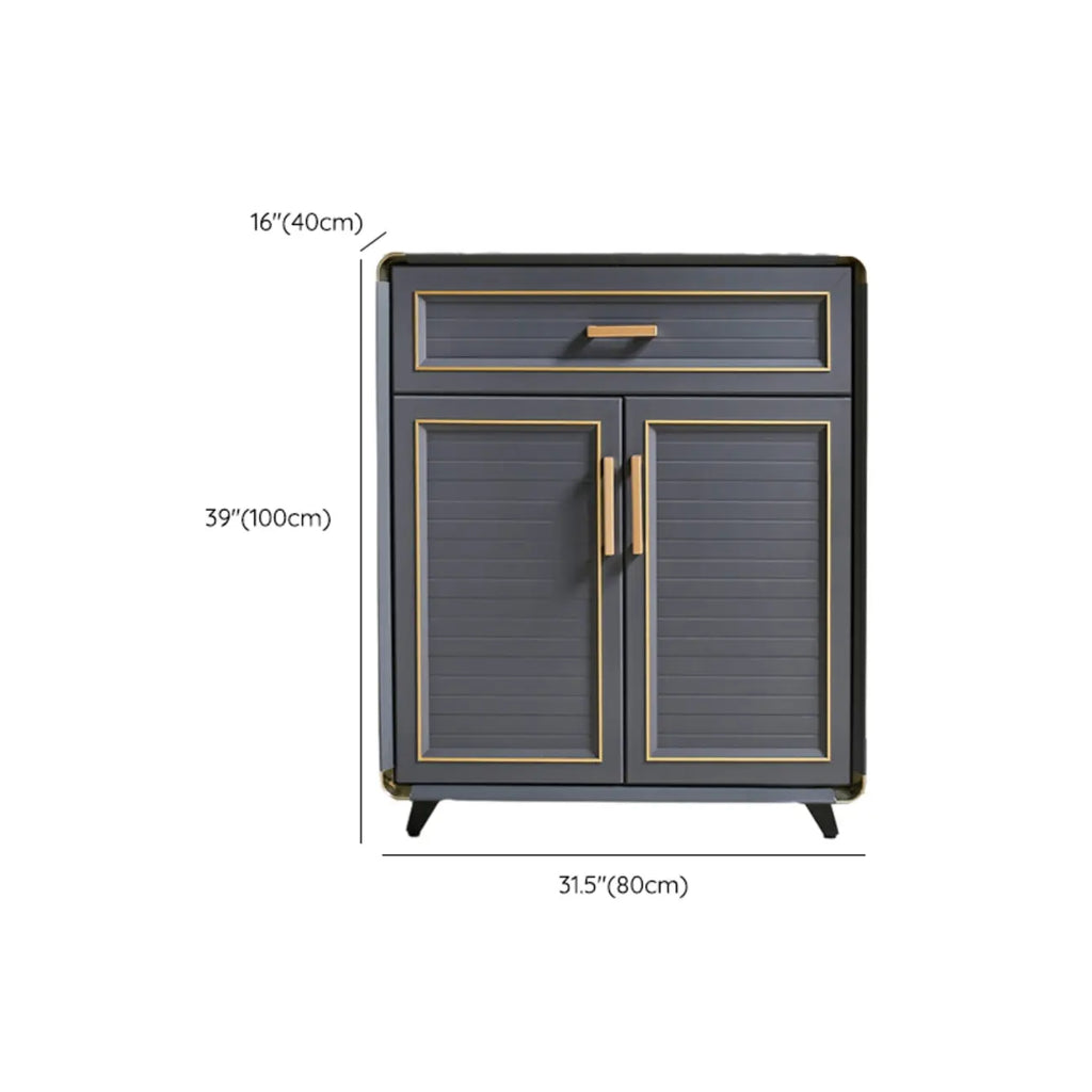 Luxury Grey Metal Entryway Shoe Cabinet with Gold Trim