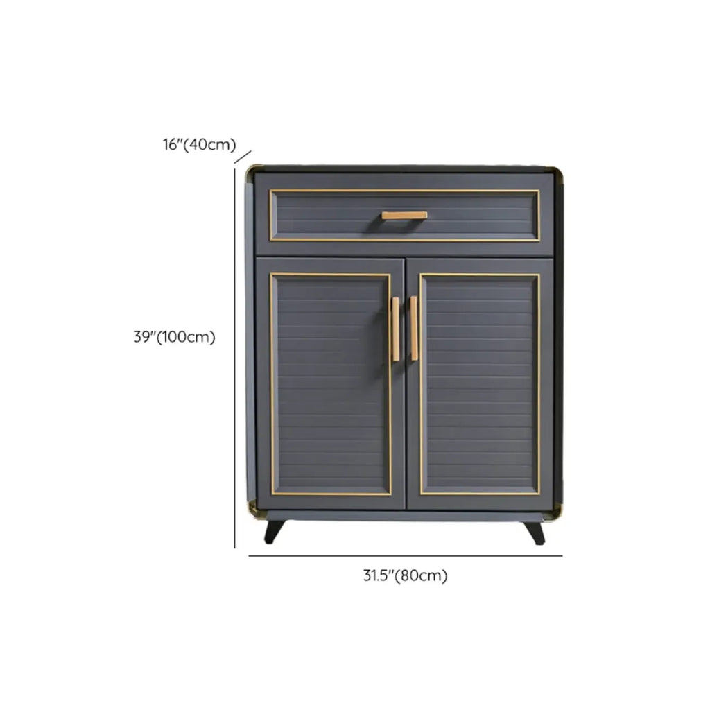 Luxury Grey Metal Entryway Shoe Cabinet with Gold Trim