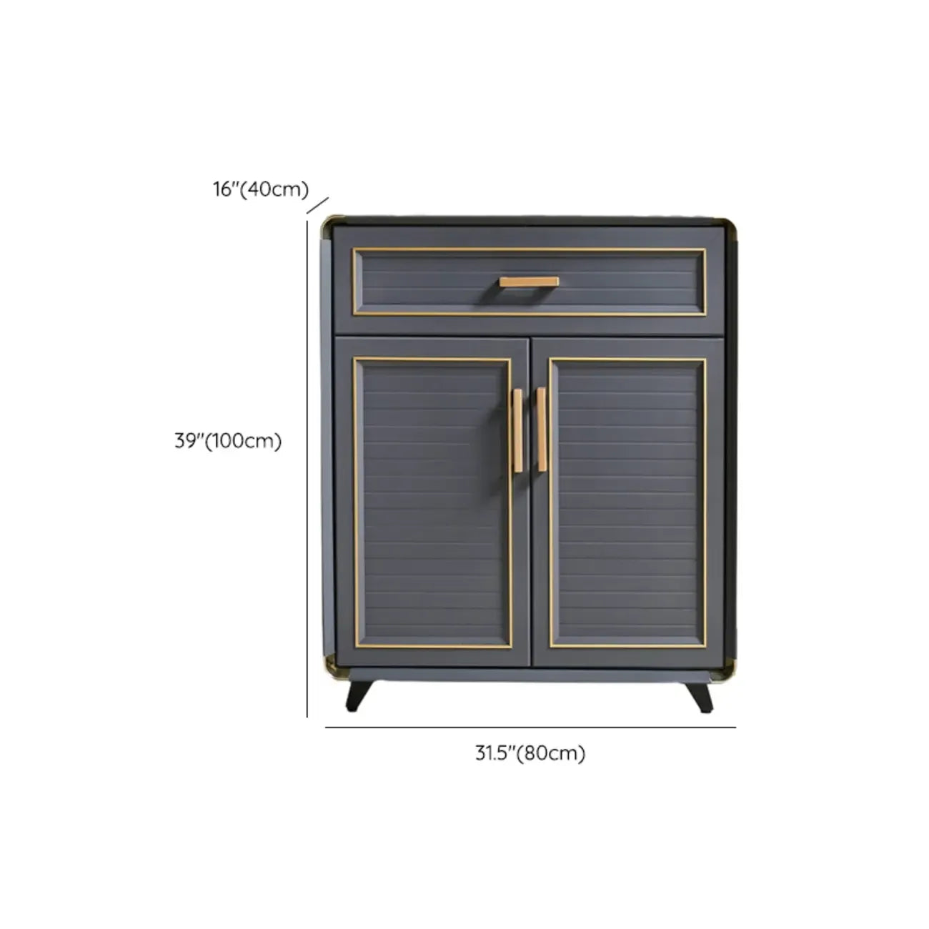 Luxury Grey Metal Entryway Shoe Cabinet with Gold Trim