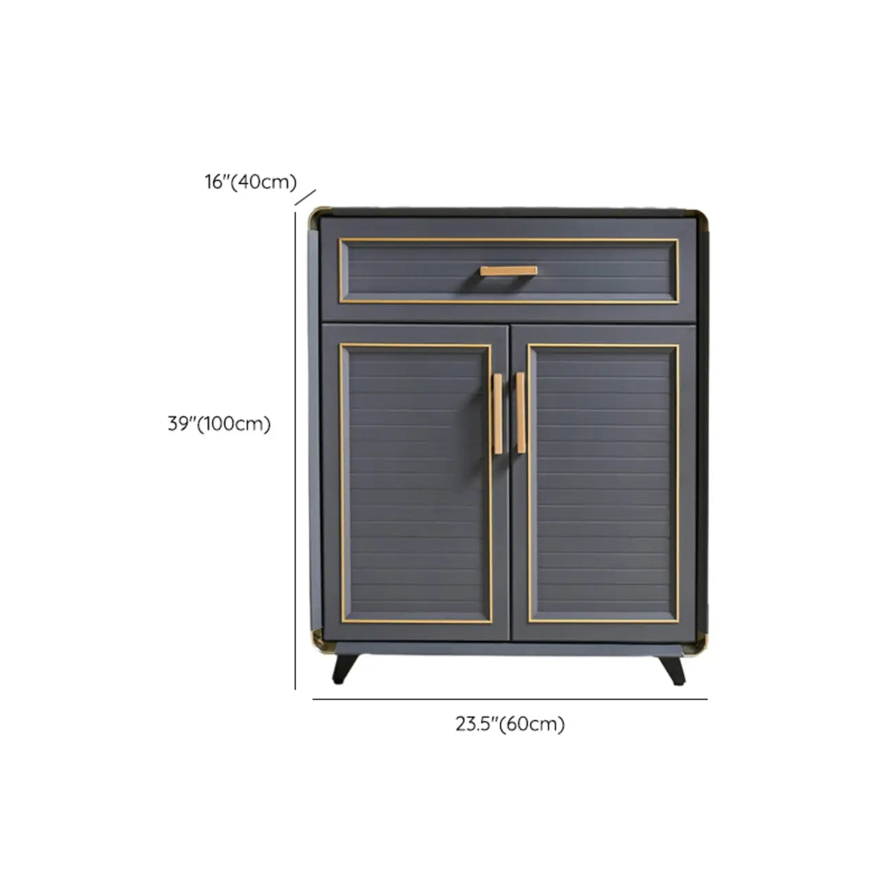 Luxury Grey Metal Entryway Shoe Cabinet with Gold Trim